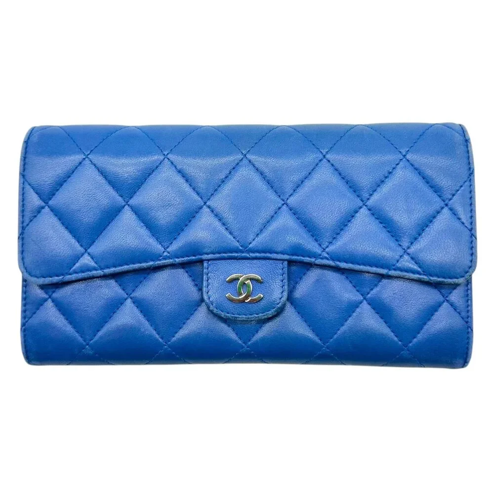 Chanel Cobalt Blue Matelasse Lambskin Long Wallet 2016-17